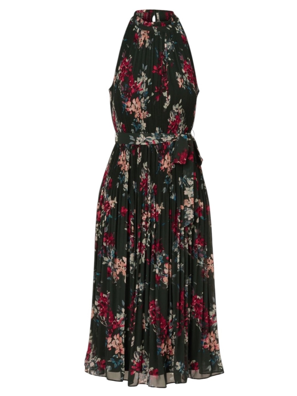 Adrianna Papell Floral Pleated Chiffon Dress Emerald Multi NWT Size 14